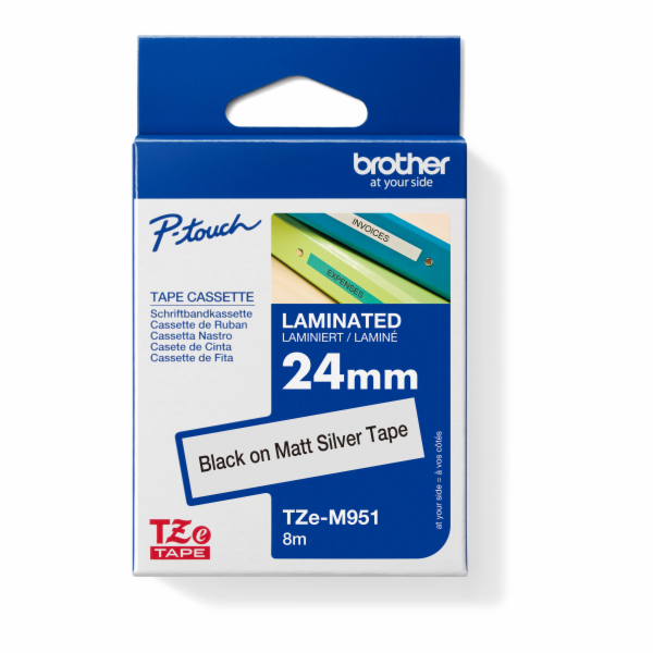 Brother - TZe-M951, stříbrná matná/černá (24mm, laminované)