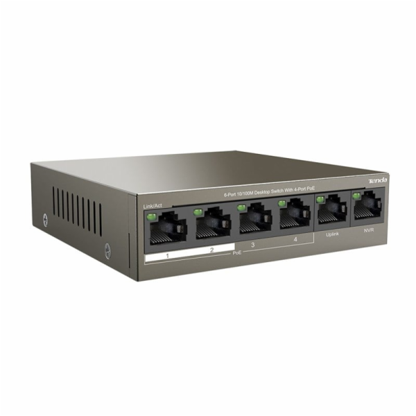 Tenda TEF1106P-4-63W PoE AT switch 4x PoE 802.3af/at, 6x ...