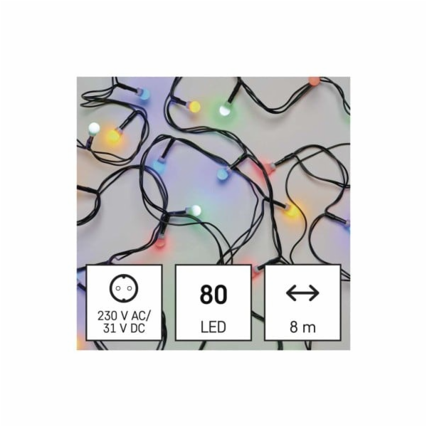 LED vánoční cherry řetěz – kuličky, 8 m, venkovní i vnitř...
