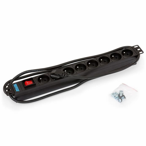 TRITON 19" rozvodný panel 8x230V - 2m, vypínač, černý