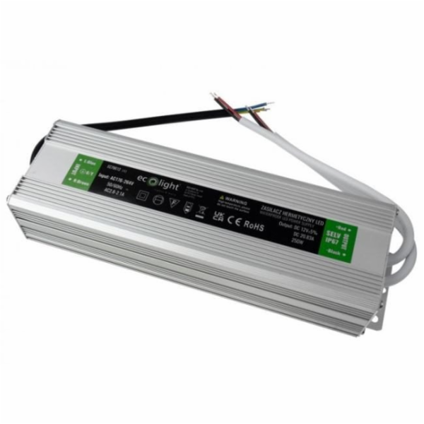 Ecolight Hermetický LED napájecí zdroj 250W 12V 20,83A 24...