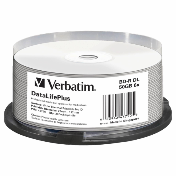 1x25 Verbatim BD-R Blu-Ray 50GB 6x Speed thermal printabl...