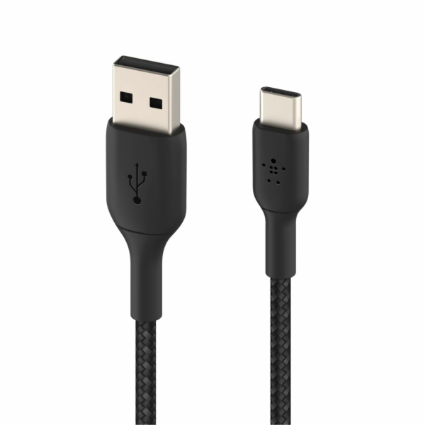 BELKIN kabel oplétaný USB-C - USB-A, 1m, černý