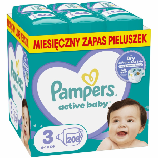 Pampers Active Baby Plenky Velikost 3, 6 kg-10 kg, 208 ks