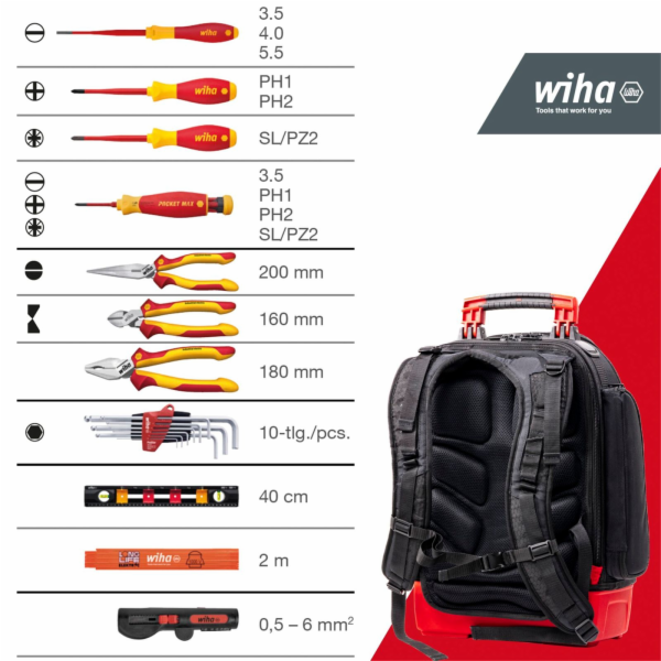 Wiha Werkzeugrucksack electric Set (schwarz/rot, 27-teili...
