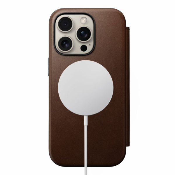 Nomad moderní kožené pouzdro na iPhone 16 Pro hnědé