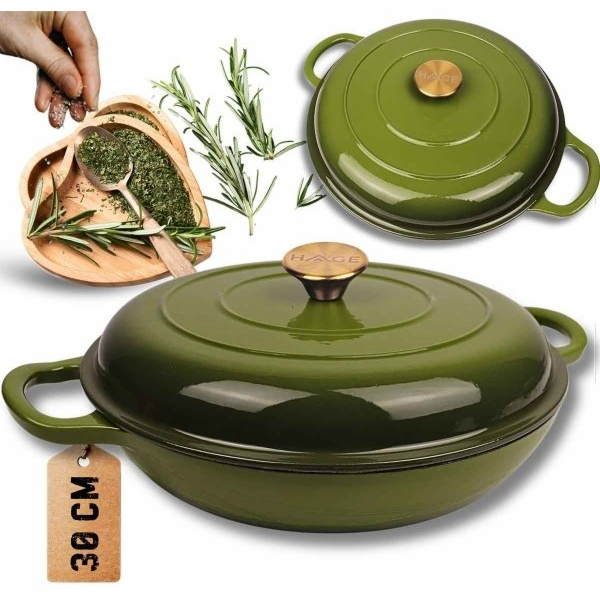 Atusa smaltovaný litinový plochý hrnec olivový 30 cm 3 l ...