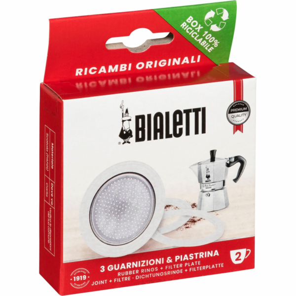 Bialetti Ricambi 3 Ersatz- dichtungen +1 Filter 2 Tassen