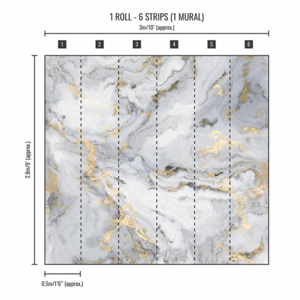 Fototapeta, Stone Grey&Gold, 119602, 2,8x3m (6 kusů po 0,5m)