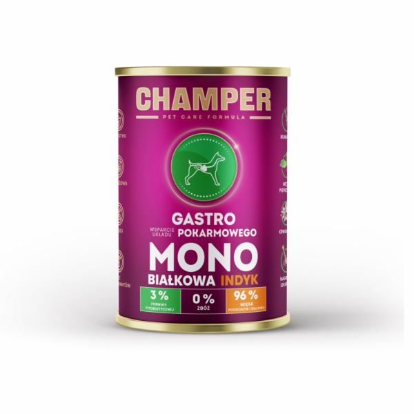 CHAMPER Gastro Mono Turkey - vlhké krmivo pro psy - 400g