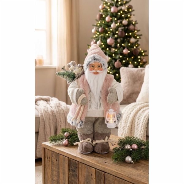 Dekorace MagicHome Vánoce, Santa, s dárkem, růžovo-hnědý,...