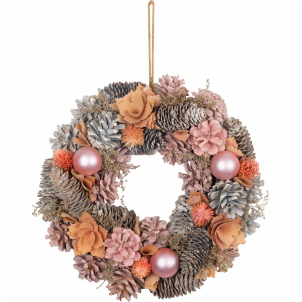 Věnec MagicHome Vánoce, závěsný, růžovo-oranžový, 30 cm