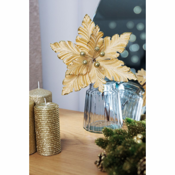Květ MagicHome Vánoce, Poinsettia, zlatá, 30 cm, velikost...