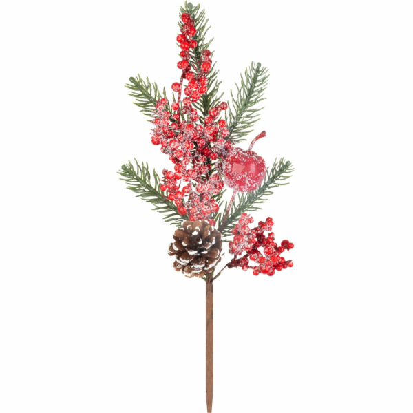 Větvička MagicHome Vánoce, s bobulkami, červená, 33 cm