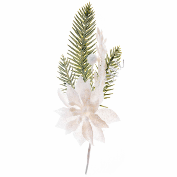 Vetvička MagicHome Vianoce, s kvetom poinsettia, biela, 2...