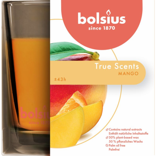 Sviečka Bolsius Jar True Scents 95/95 mm, vonná, mango, v...