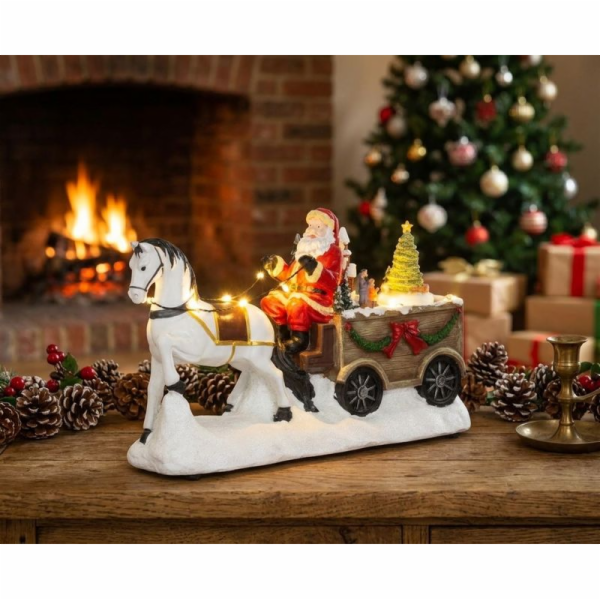 MagicHome Vánoční dekorace, Santa s koněm, LED, 3xAA, int...