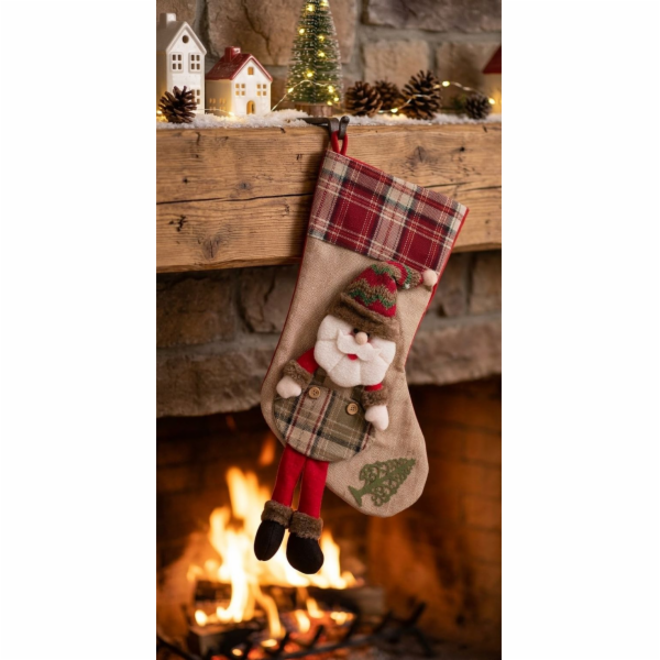 MagicHome Vánoční dekorace, Santa ponožka, 50 cm