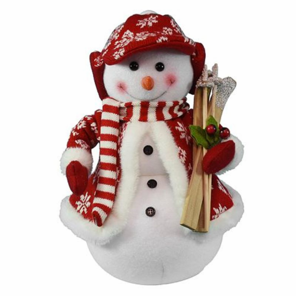 MagicHome Vánoční dekorace, Sněhulák s lyžemi, 30 cm