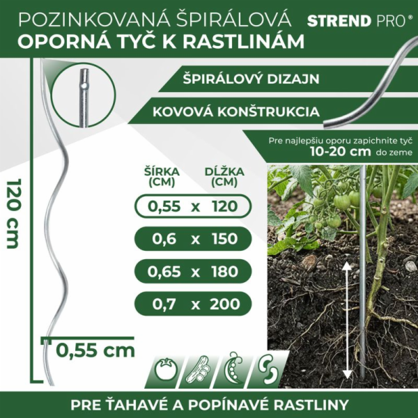 GS1 1200/5,5 mm, spirála, drát, Zn, podpora pro rostliny ...