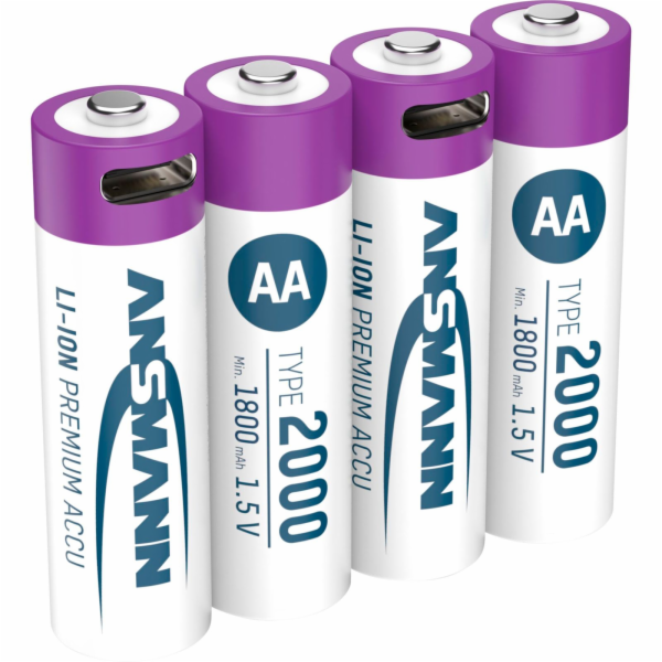 1x4 Ansmann Lithium Akku Mignon AA 1800mAh + Ladekabel 13...