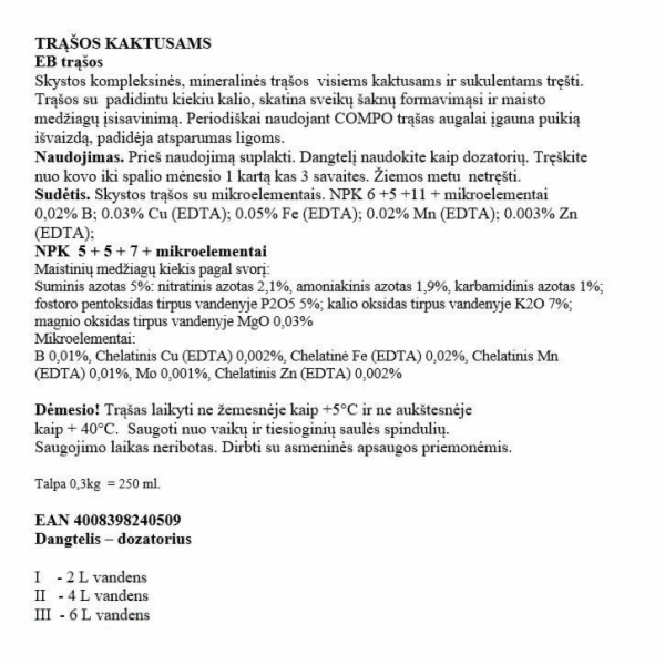 Hnojivo pro kaktusy a bonsaje Compo, 0,25l