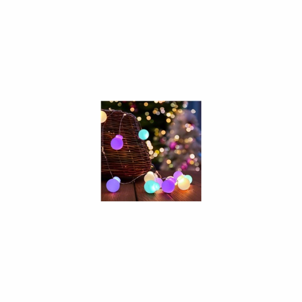 Solight LED vánoční řetěz barevné koule, 20x LED, 2m, 2x AA