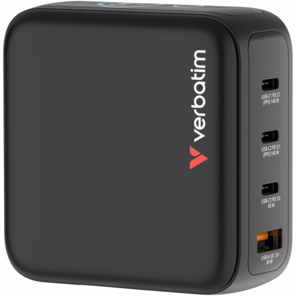 Verbatim Mini GaN Charger 140W mit Display 3xUSB-C +1xA  ...