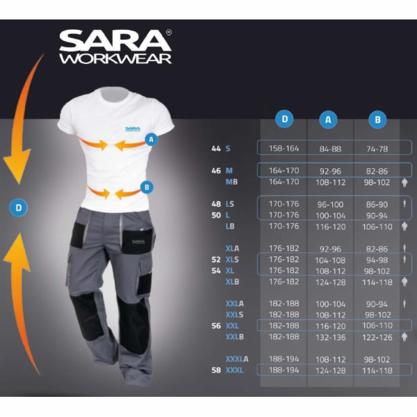 Pracovní kalhoty Sara Workwear Actiflex, černé, 48