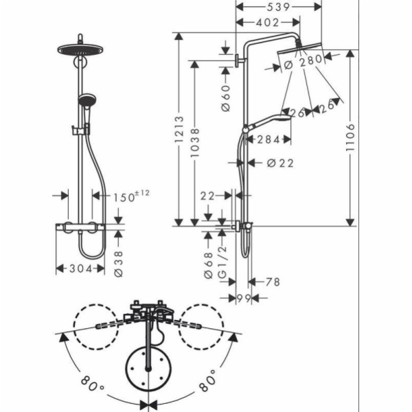 Sprchový set s baterií Hansgrohe Croma Select S 26890140
