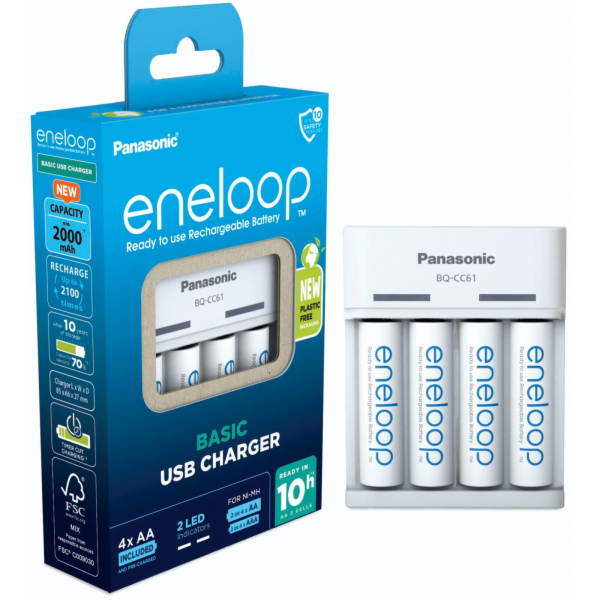 Panasonic Eneloop Basic Charger USB BQ-CC61 incl. 4xAA 22...