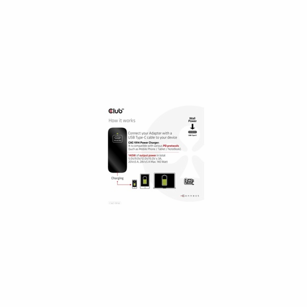 Club3D cestovní nabíječka USB-C 140W GaN Technologie, 1xU...