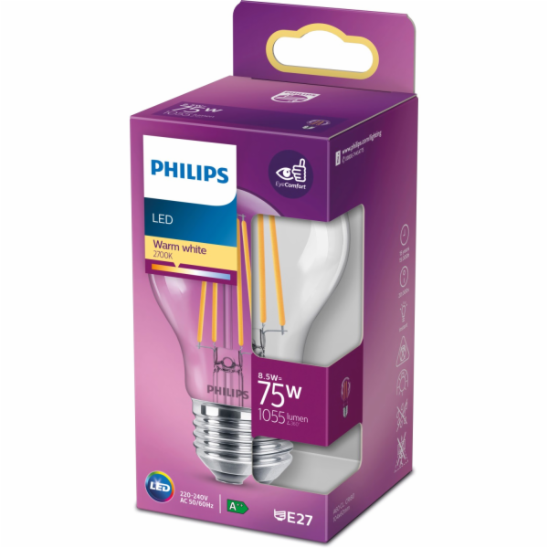 LED žárovka PHILIPS, A60, E27, 8,5 W, 1055 lm, 2700 K