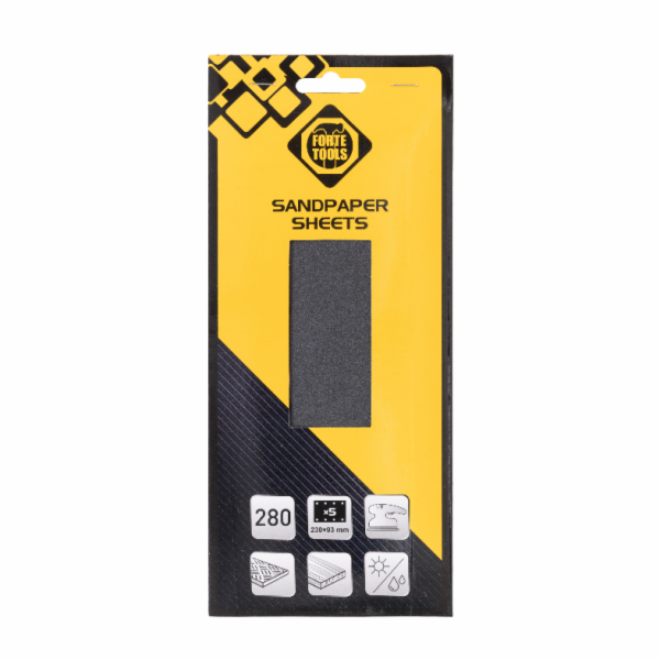 Brusné listy FORTE TOOLS, č. 280, 93×230, 5 ks.