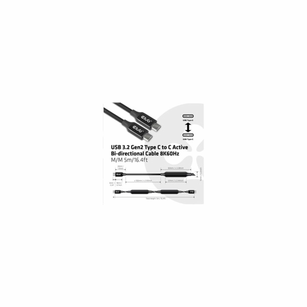 Club3D Kabel USB 3.2 Gen2 Type-C to C Active Bi-direction...
