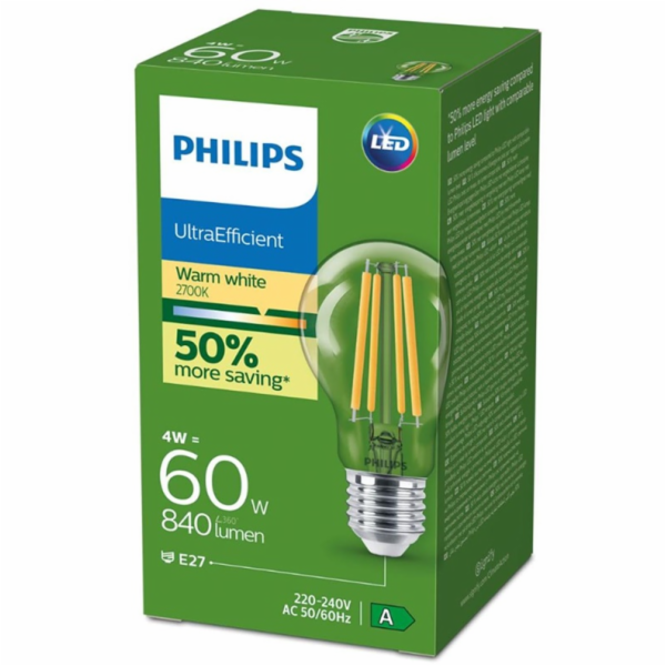 PHILIPS LED ŽÁROVKA E27 A60 4W 840LM 2700K CL