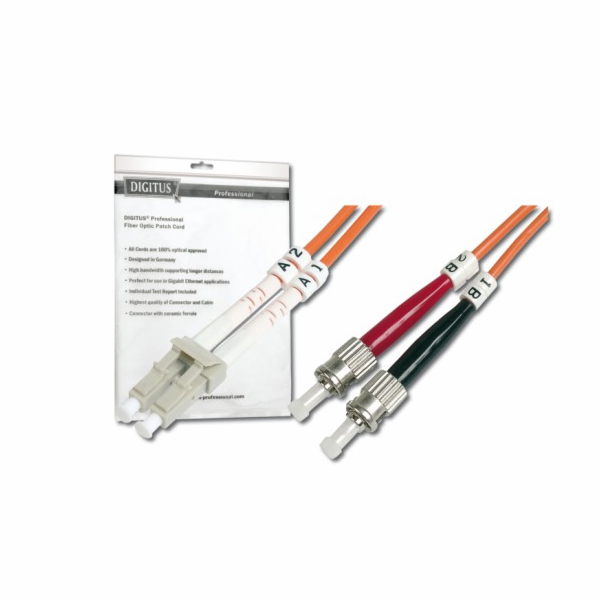 Optický patch kabel Digitus, duplex, konektor LC > ST, mu...