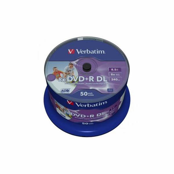 VERBATIM DVD+R(50-pack)DoubleLayer/Spindle/8X/8.5GB/Print...