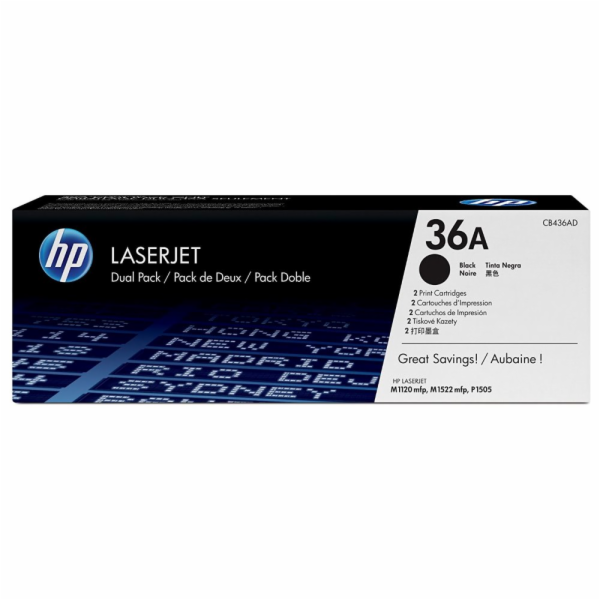 HP 36A Black 2-pack LJ Toner Cart, CB436AD (2,000 / 2,000...