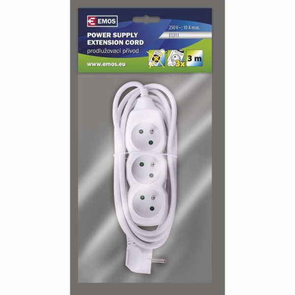 Emos prodlužovací šňůra P0313C - 3 zásuvky, 3m, černá