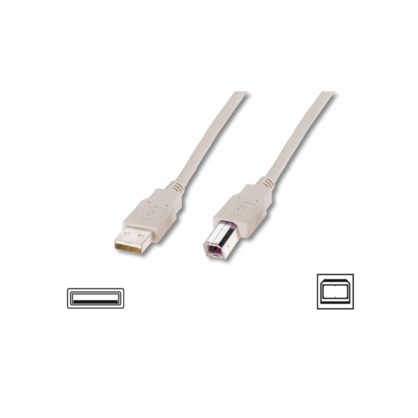Digitus USB kabel A/samec na B-samec, 2x stíněný, béžový,...