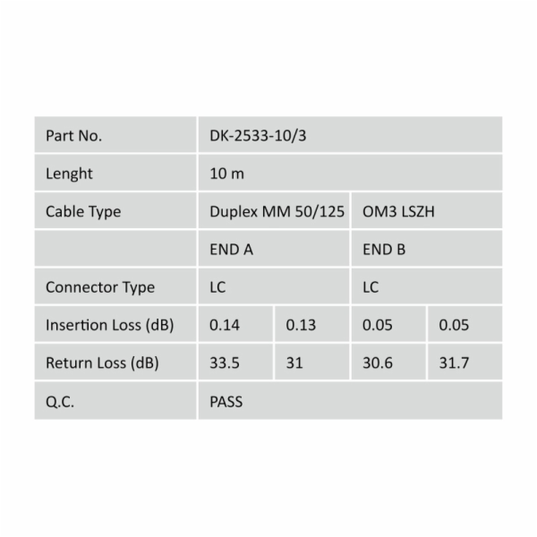 DIGITUS Fiber Optic Patch Cord, LC to LC, Multimode, OM3,...