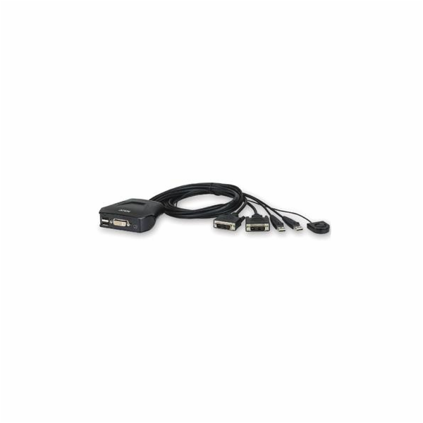 ATEN 2-port DVI KVM USB mini, integrované kabely, tlačítk...