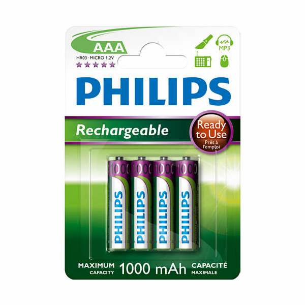 Philips dobíjecí baterie AAA 1000mAh, NiMH - 4ks