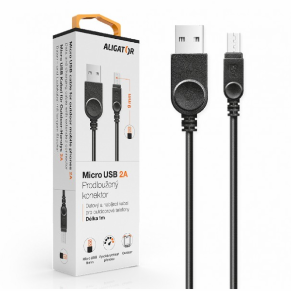 Aligator Datový kabel s prodlouženým microUSB konektorem,...