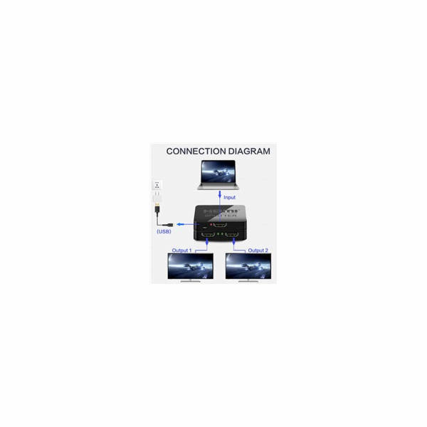PREMIUMCORD HDMI splitter 1-2 porty, s napájením z USB, 4...