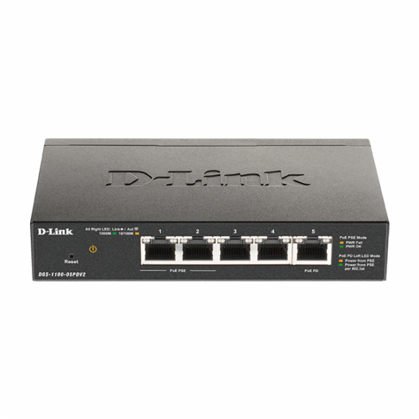 D-Link DGS-1100-05PDV2 5-Port Gigabit PoE Smart Switch, b...