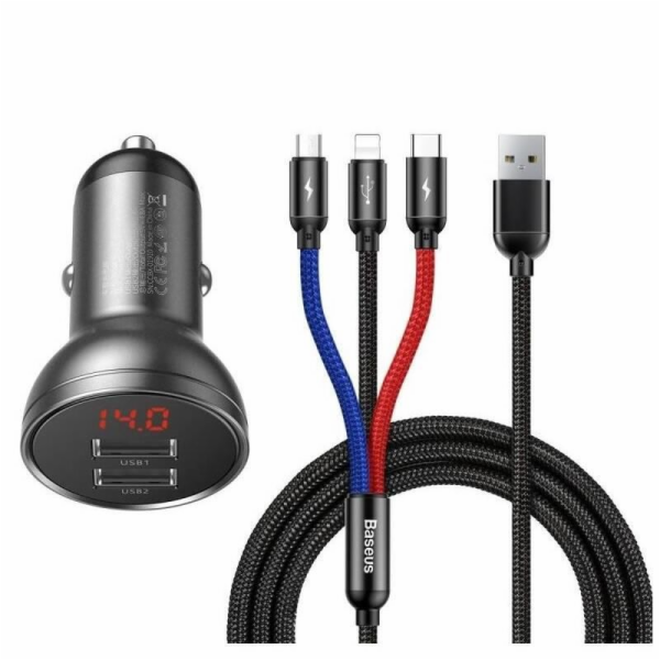 Baseus rychlonabíječka do auta 2xUSB 4,8A 24W s displejem...