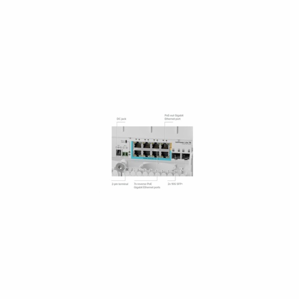 MikroTik CSS610-1Gi-7R-2S+OUT reverzní PoE switch, 8x Gig...