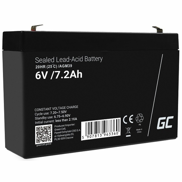 Green Cell AGM VRLA 6V 7.2Ah maintenance-free battery for...